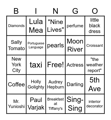 Breakfast at Tiffany's Bingo Card