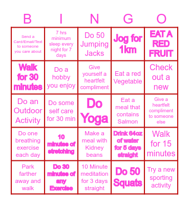 CRH Lab Heart  Health Bingo Card