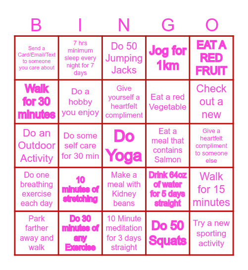 CRH Lab Heart  Health Bingo Card