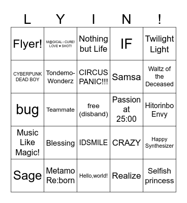 lyin's ttbs bingo! Bingo Card