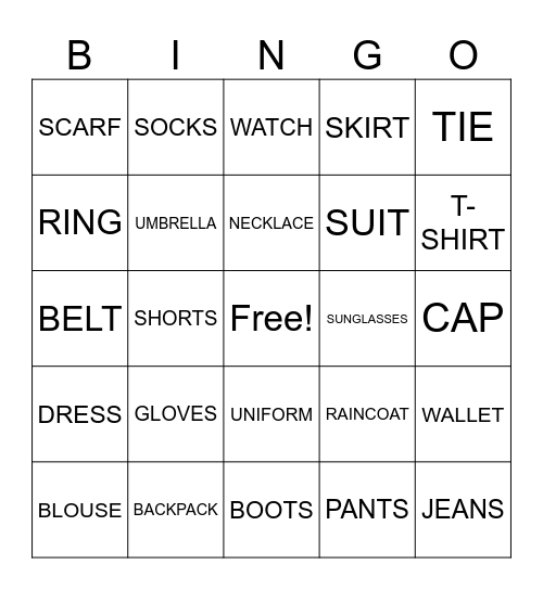 My Favorite Thing to Fear Bingo Card
