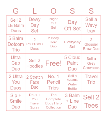 Glossier Sets Bingo Card