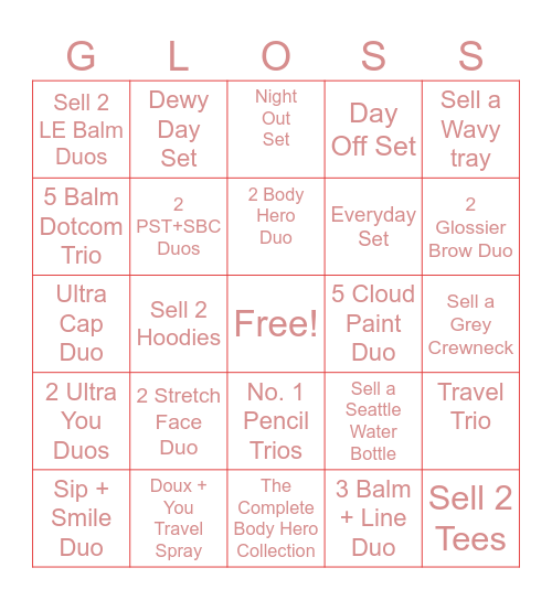 Glossier Sets Bingo Card