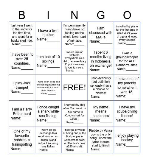 Untitled Bingo Card