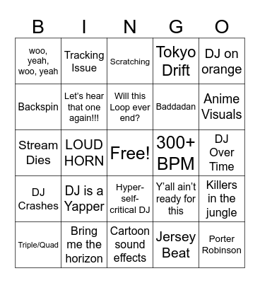 VRChat DJ Meme Bingo Card
