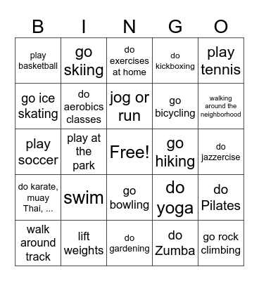 Recreation Bingo Card
