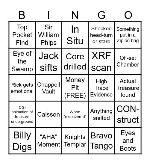 Curse of Oak Island Bingo Card