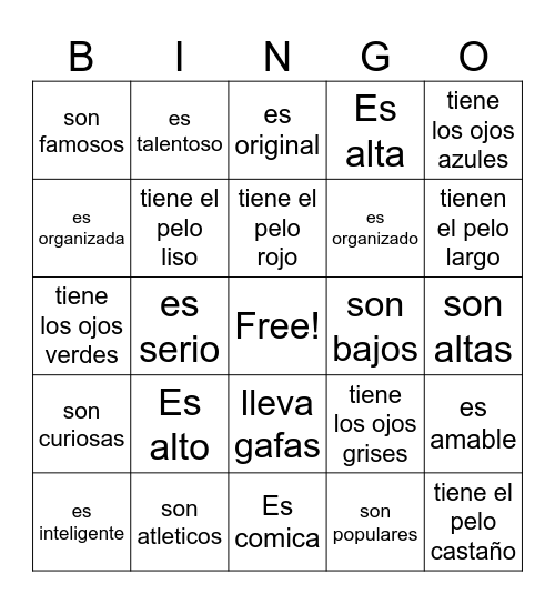 Descripciones de la familia Bingo Card