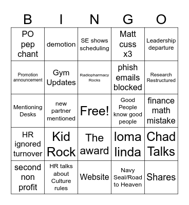 B NONE Bingo Card
