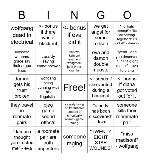 PJEG AMONG US BINGO Card