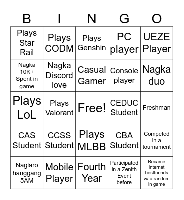 UEZE GA BINGO Card
