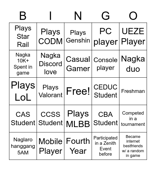 UEZE GA BINGO Card