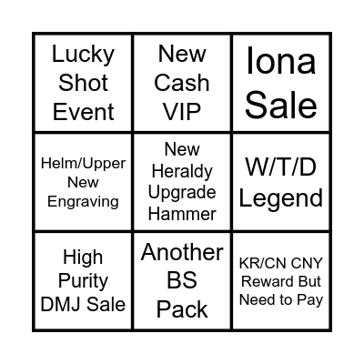 February Cash Note Bingo Card