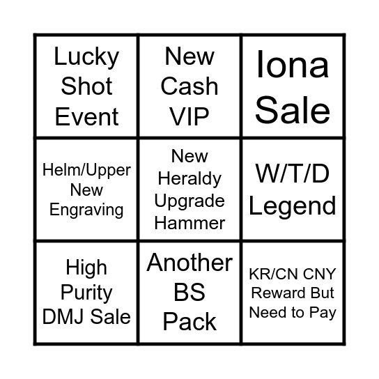 February Cash Note Bingo Card