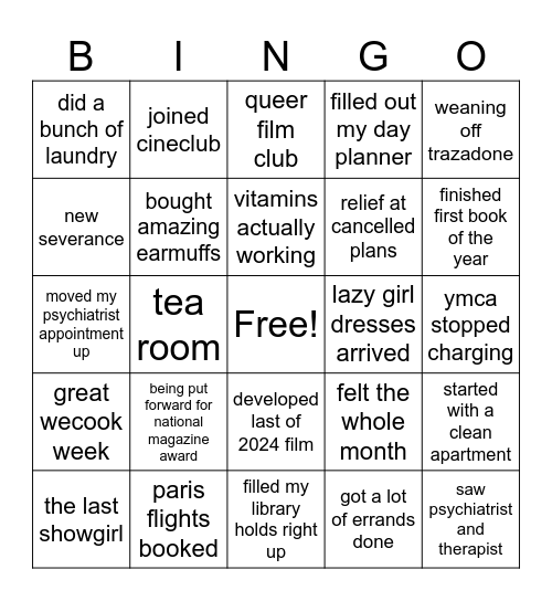 January Gratitude Bingo Card