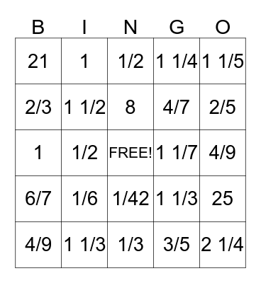 Divide Fractions Bingo Card