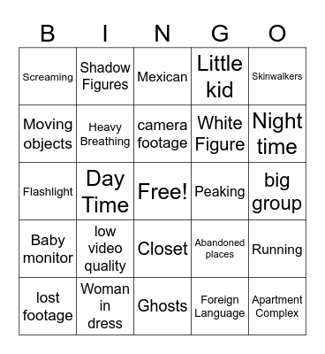 Scary Bingo Card