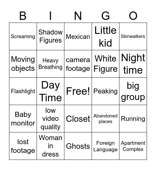 Scary Bingo Card