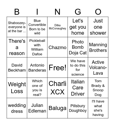 Superbowl 2025 Bingo Card