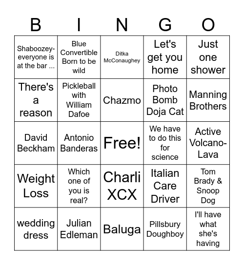 Superbowl 2025 Bingo Card