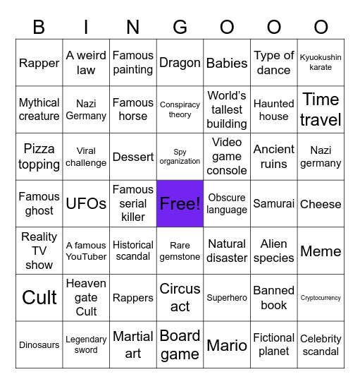 Wikipedia Speedrun Bingo Card