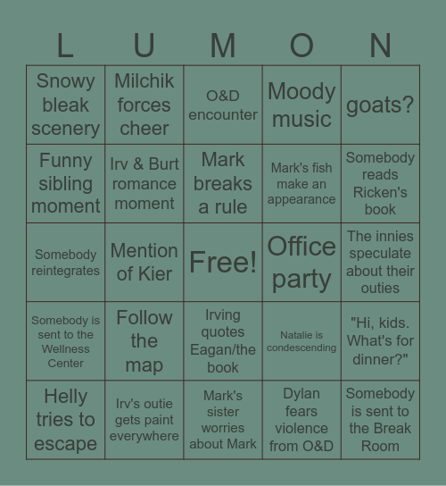 Severance S1 Bingo Card