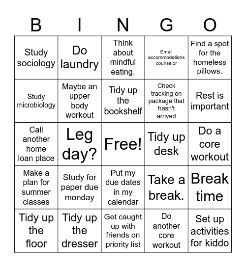 focus Bingo Card