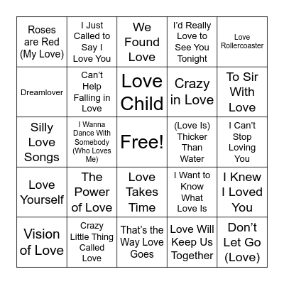 Billboard's Top 50 Love Songs Bingo Card