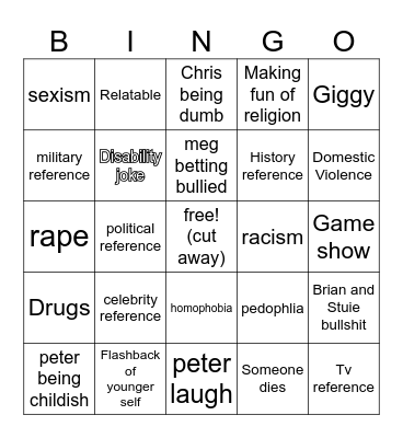 family guy Bingo Card