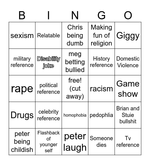 family guy Bingo Card