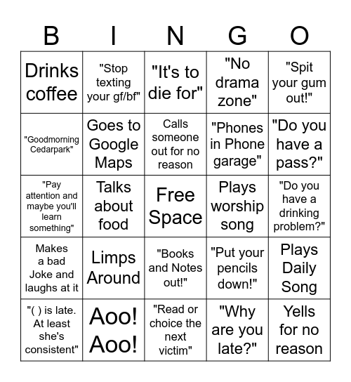 Mr. Winter Bingo Card