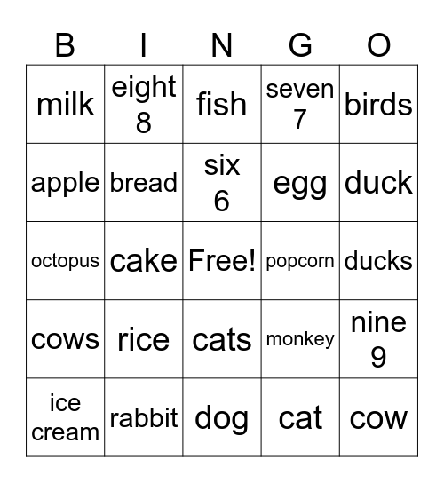 Begin - ESL Vocab Bingo Card