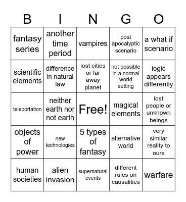 ENGL-2316-W01 Bingo Card