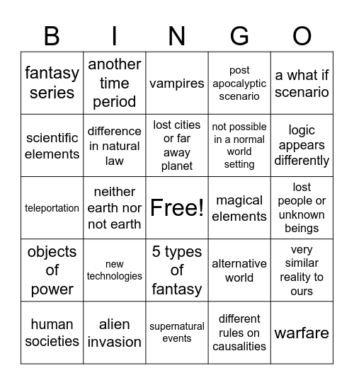 ENGL-2316-W01 Bingo Card