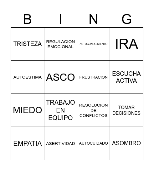 SOCIOEMOCIONAL Bingo Card