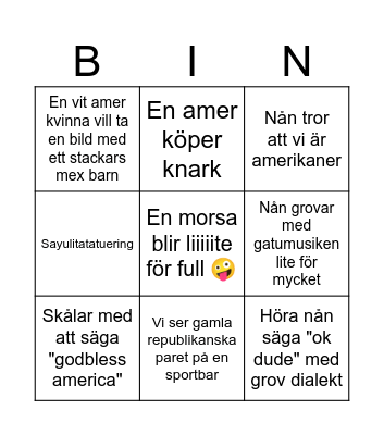 Amerikaner i Sayulita bingo Card