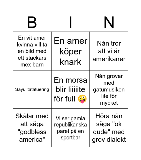 Amerikaner i Sayulita bingo Card