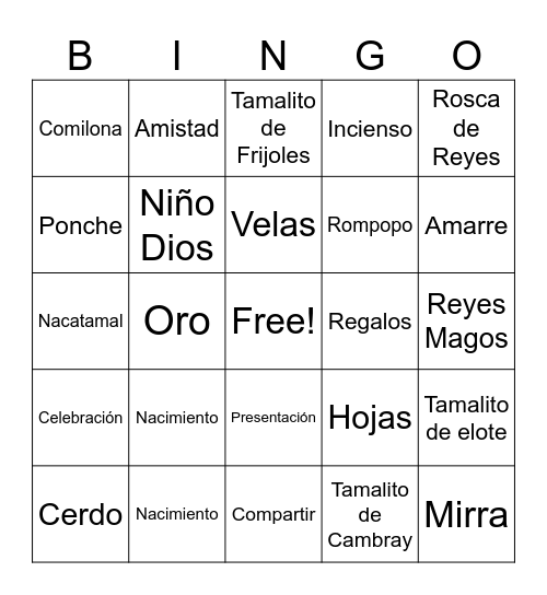 Bingo Día de la Candelaria Bingo Card