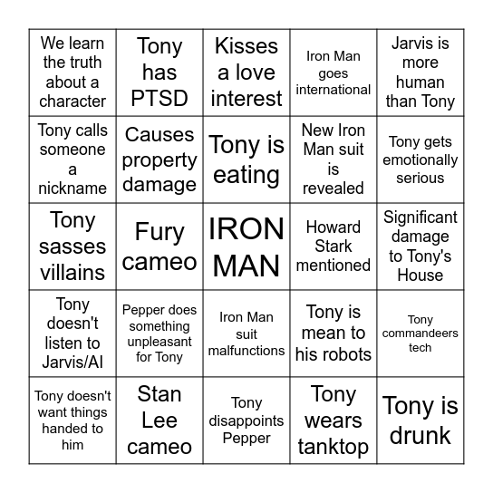 IRON MAN Bingo Card