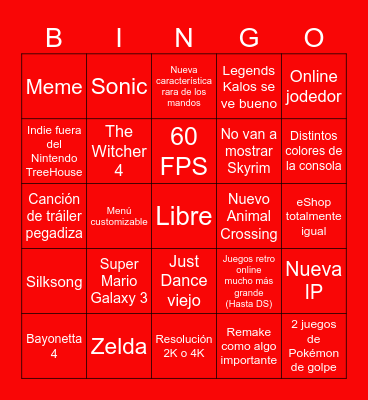 New Super Nintendo Switch 2 XL Bingo Card