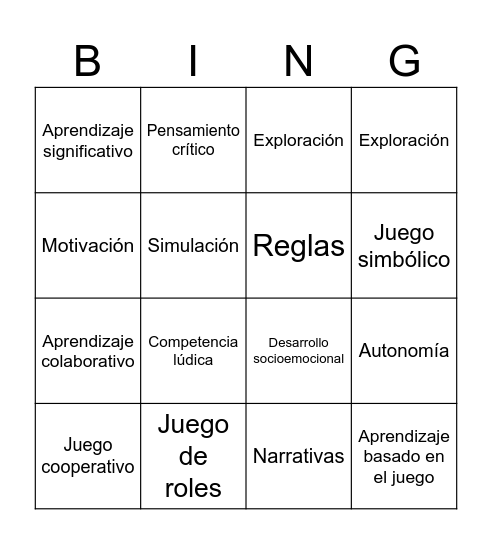El papel del juego Bingo Card