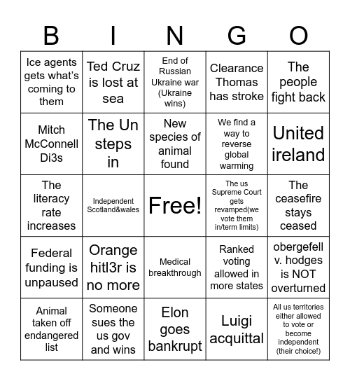 Positive 2025 predictions Bingo Card