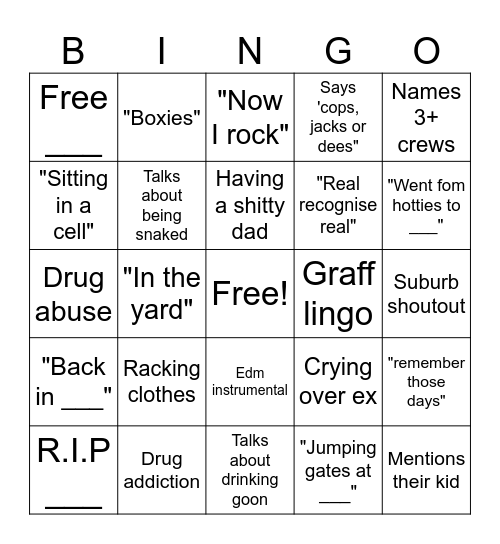 Ausrap song lyric bingo Card