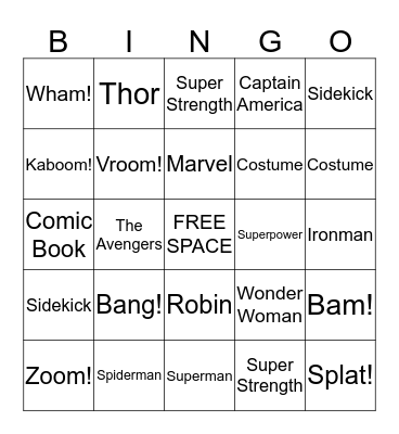 Superhero Bingo Card