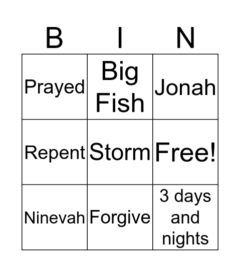 Jonah Bingo Card
