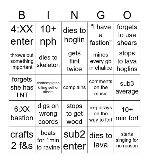 rowdie rsg bingo Card