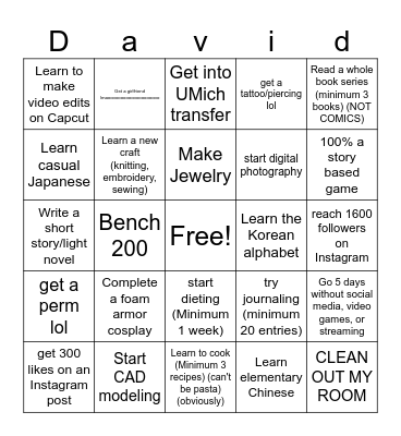 2025 new years bingo Card