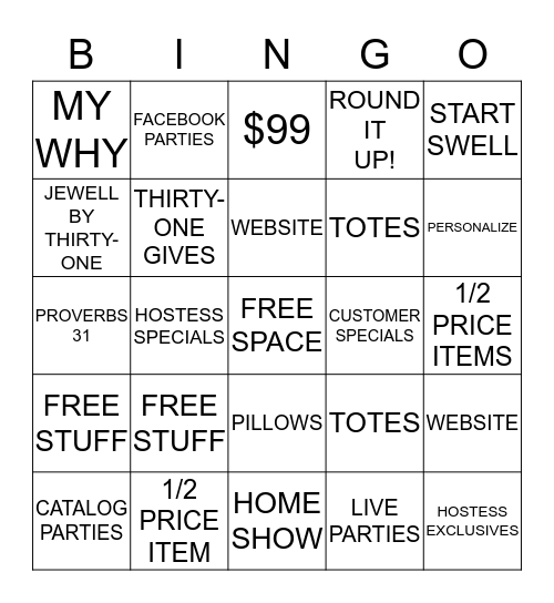 THIRTY-ONE Bingo Card
