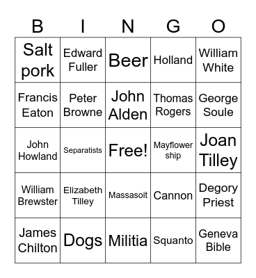 Mayflower Bingo 4 Bingo Card