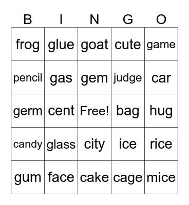C and G Bingo Card